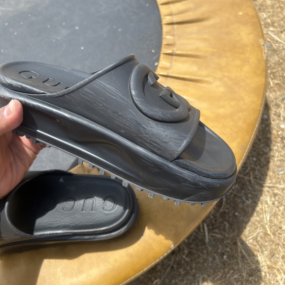 Gucci Rubber Slides Black Double G Logo Sandals Women's Size 38 (8) - Picture 7 of 8